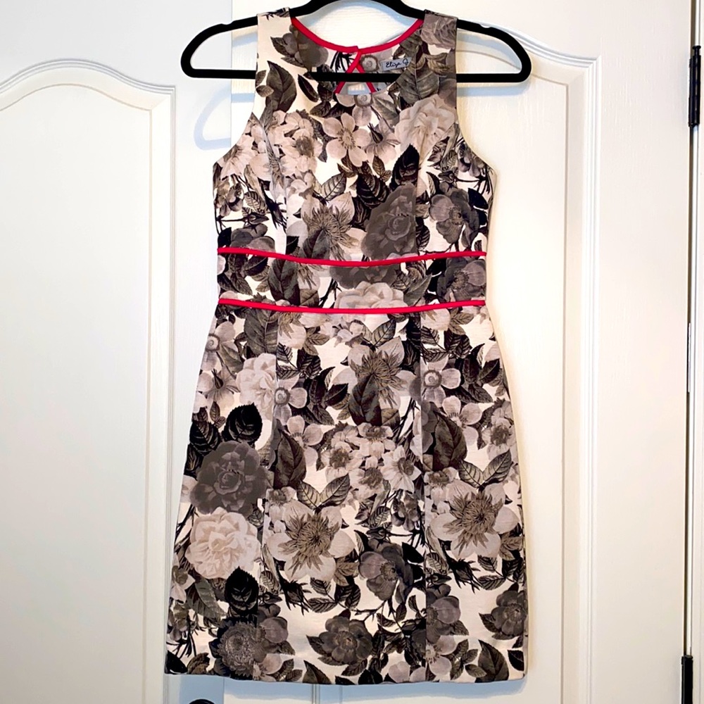 Eliza J Floral Dress with Pink Trim